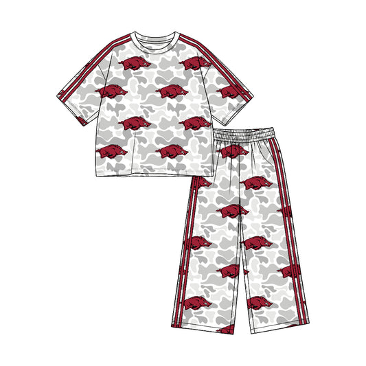 Preorder (moq 5)Baby Girls Light Grey Arkansas Top Pockets Flare Pant Team Clothes Set