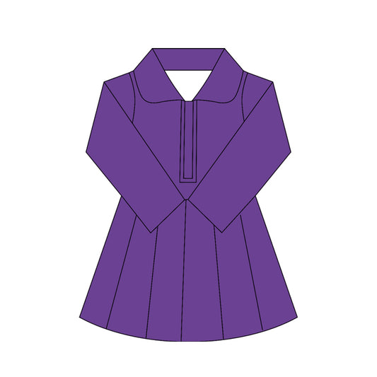 Preorder moq 10 Baby Girls Purple Long Sleeves Zipper Activity Wear Yoga Knee Length Dresses