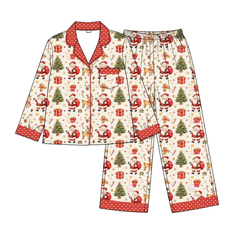 Preorder(moq 5) Women Christmas Pajamas Set Long Sleeve Button Down Collared Xmas Set