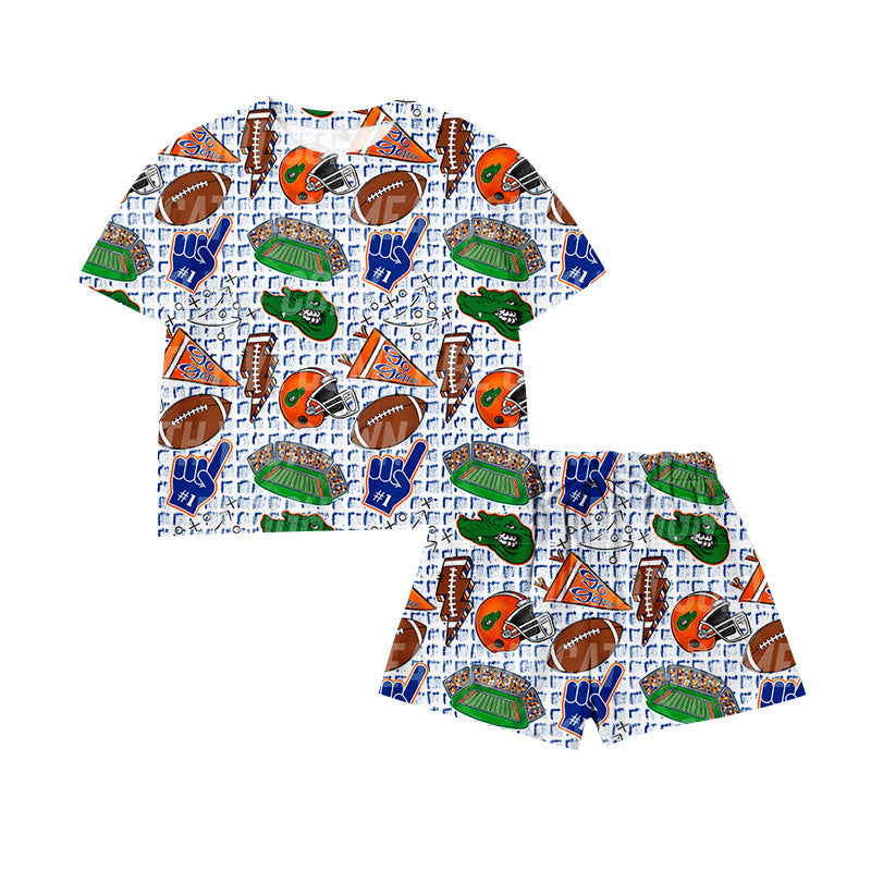 Preorder moq 5 Baby Girls Footballs Crocodiles Top Short Team Waffle Clothes Set