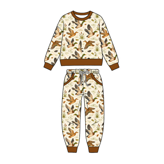 Preorder (moq 5) Baby Boy Colorful Duck Cattail Print Long Sleeve Sweatshirt Jogger Pant Set