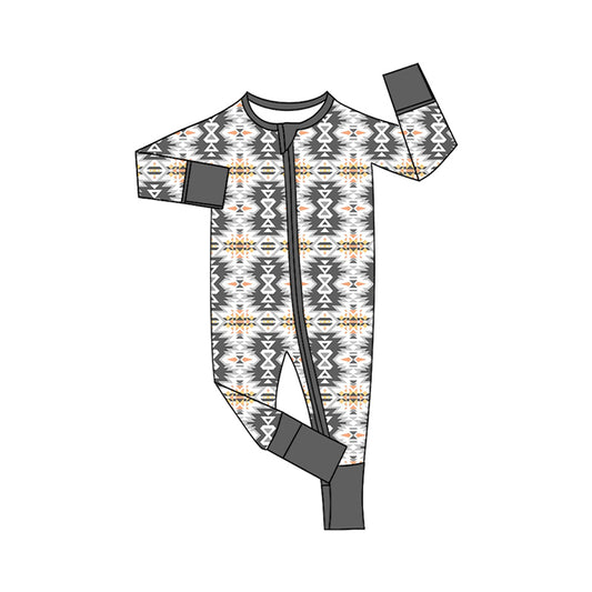 Preorder (moq 20)Baby Boys Bamboo Aztec Western Two Way Zip Convertible Rompers