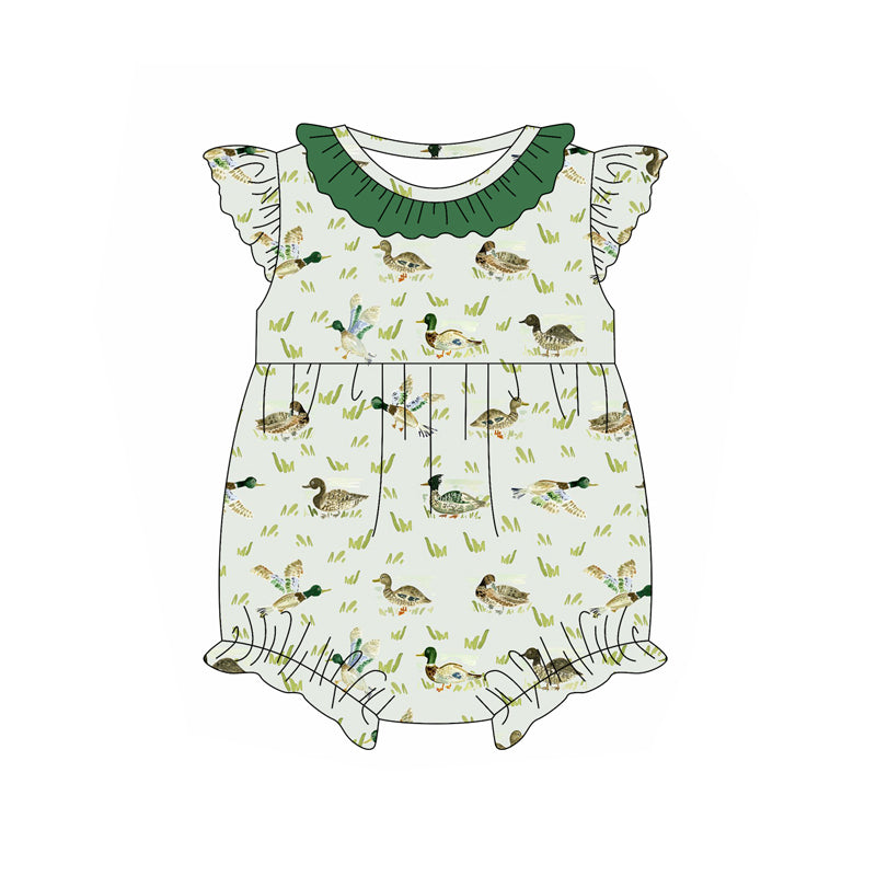 Preorder(moq 5)Baby Infant Girls Green Mallard Ducks Summer Rompers