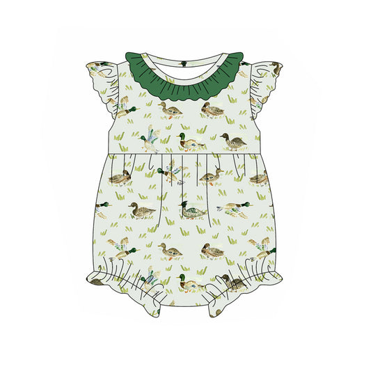 Preorder(moq 5)Baby Infant Girls Green Mallard Ducks Summer Rompers