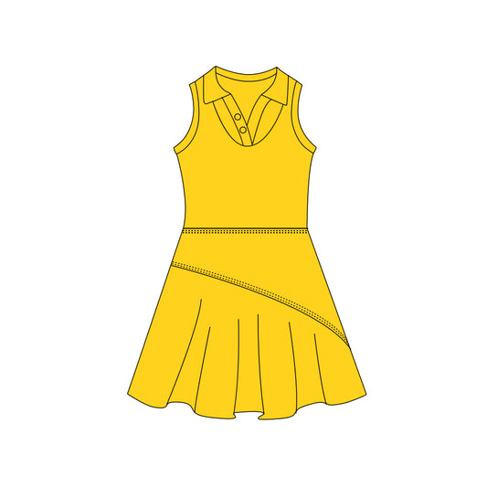 Preorder (moq 5)Baby Girls Yellow Sleeveless Button Top Pleated Knee Length Dresses