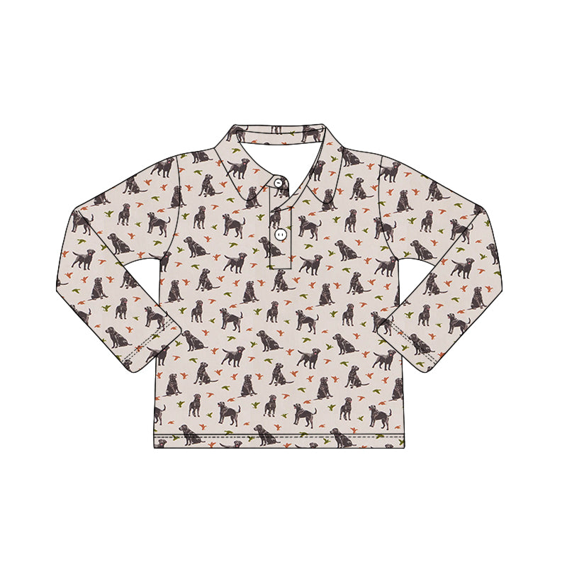 Preorder (moq 5)Baby Boys Long Sleeve Dogs Ducks Button Hunting Polo Shirts Top