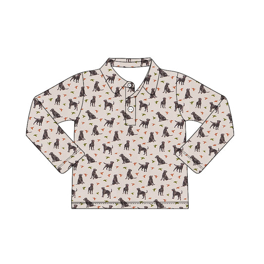Preorder (moq 5)Baby Boys Long Sleeve Dogs Ducks Button Hunting Polo Shirts Top