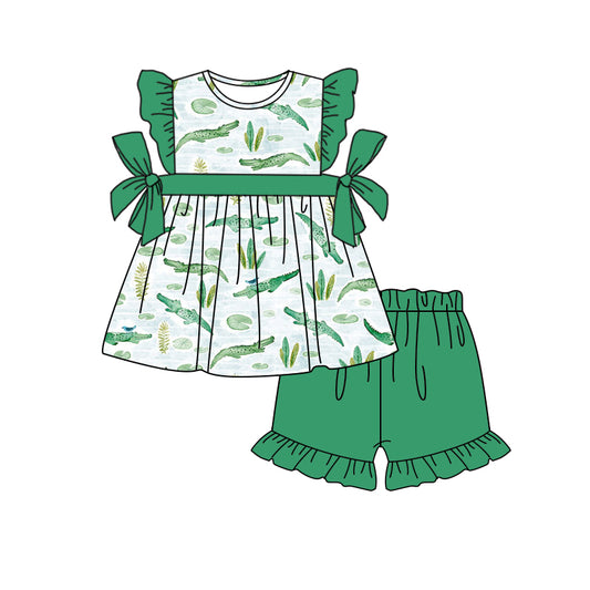 Baby Girls Crocodile Bows Tunic Top Shorts Clothes Sets preorder (moq 5)