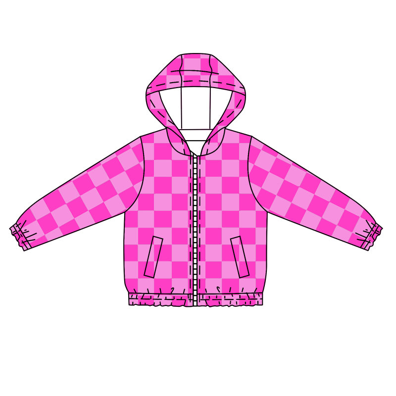 Baby Kids Pink Checkered Zip Long Sleeve Hooded Tops Jackets preorder(moq 5)