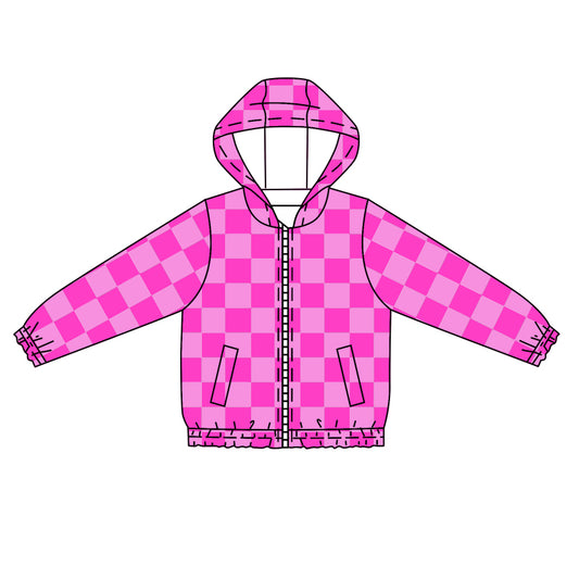 Baby Kids Pink Checkered Zip Long Sleeve Hooded Tops Jackets preorder(moq 5)