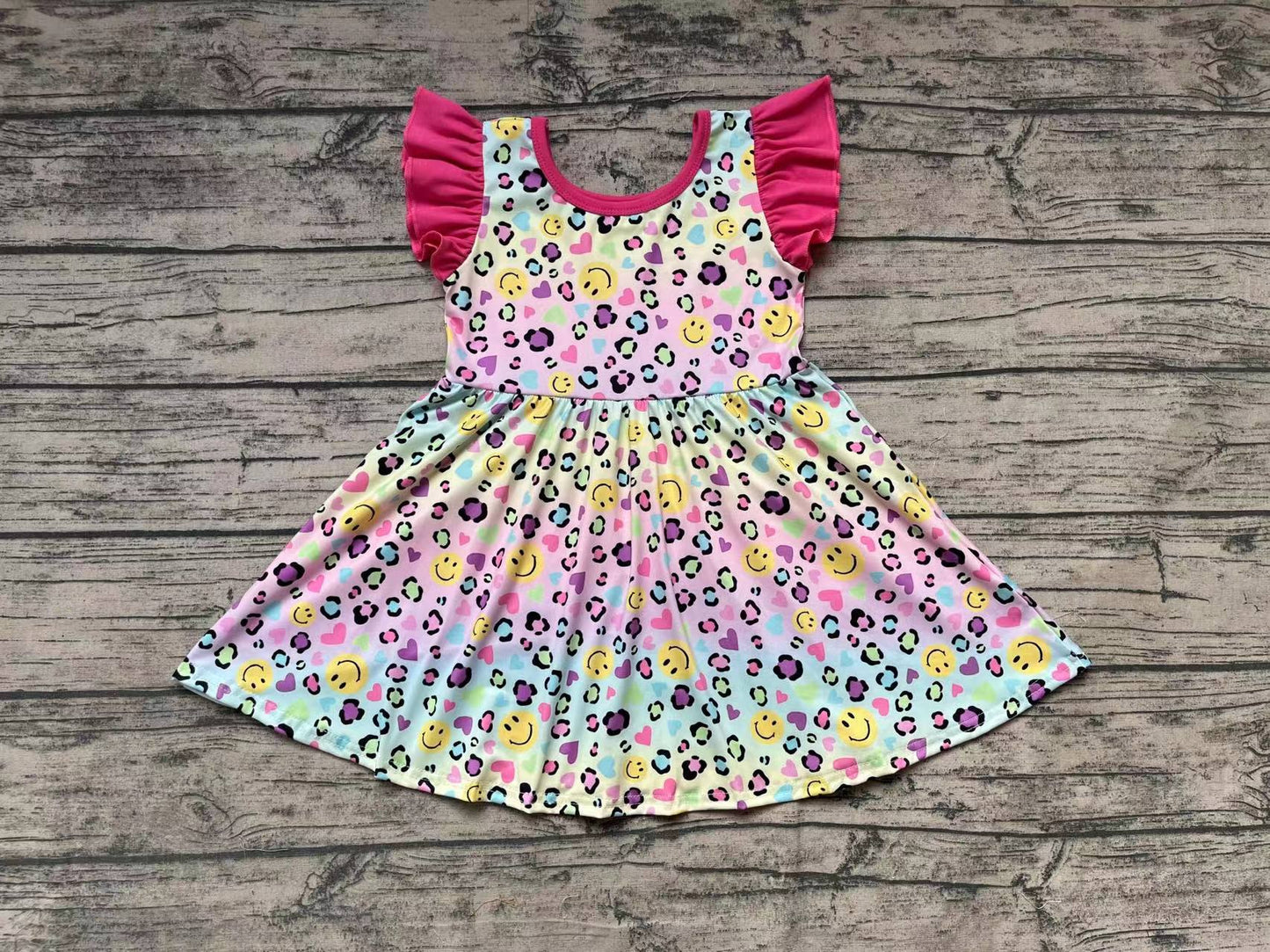 Baby Girls Pink Colorful Leopard Knee Length Dresses