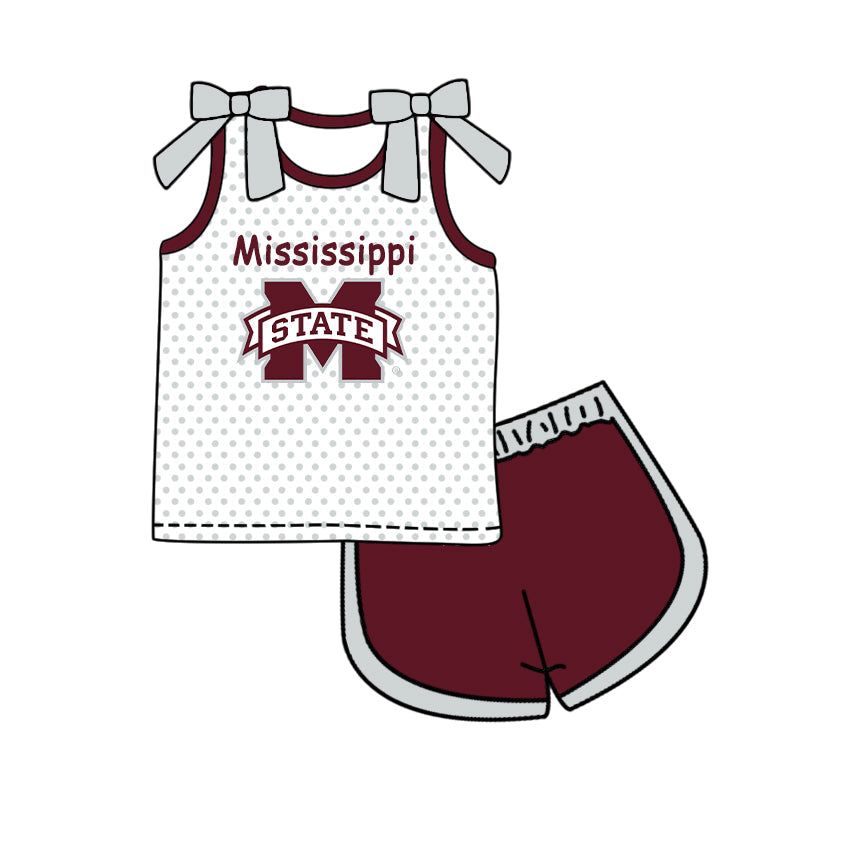 Preorder (moq 5)Baby Girls Bows Sleeveless M State Polka Dots Top Short Team Clothes Set