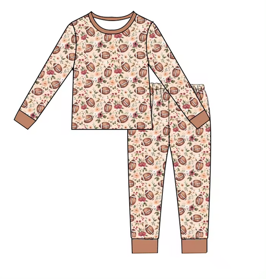 Baby Girls Football Flowers Long Sleeve Shirt Pants Pajamas Clothes Sets Preorder(moq 5)