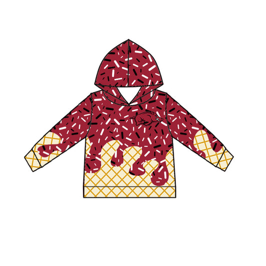 Preorder (moq 5)Baby Boys Drip Sprinkles Red Arkansas Team Long Sleeves Hoodies Top