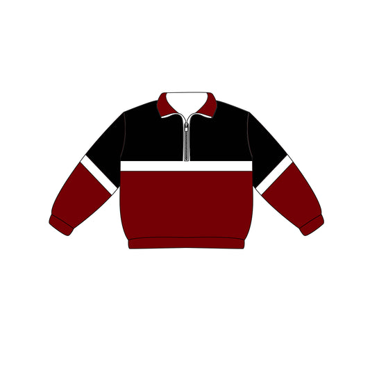 Preorder (moq 5)Baby Boys Long Sleeve Wine Black Team Zip Pullovers Tops