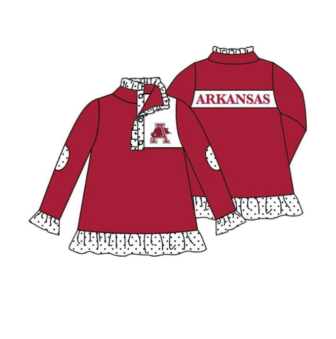 Preorder moq 5 Baby Girls Arkansas Team Red Buttons Pullovers Tops