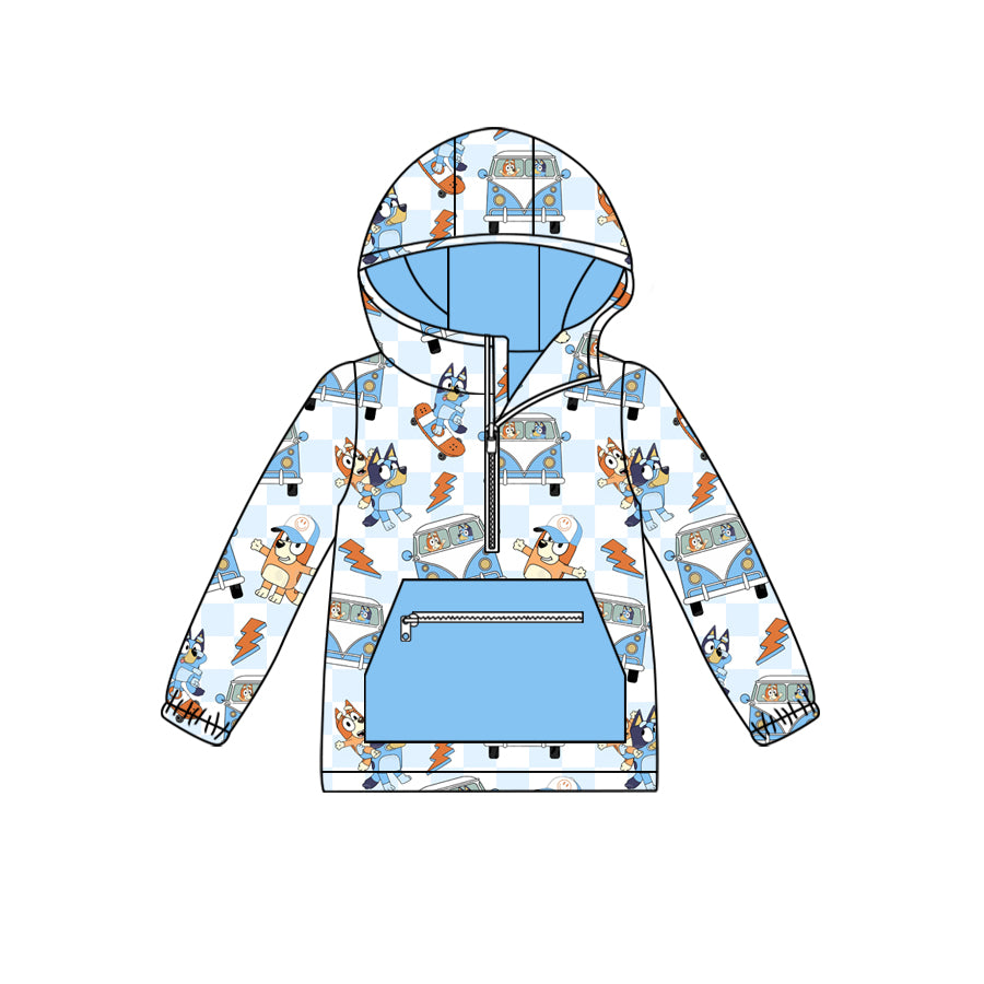 Baby Boys Dog Cars Blue Hooded Pockets Tee Shirts Tops Preorder(moq 5)