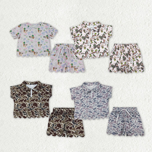 Sibling Baby Girls Southern Camo Ducks Zip Pullovers Pockets Shorts Scallop Clothes Sets