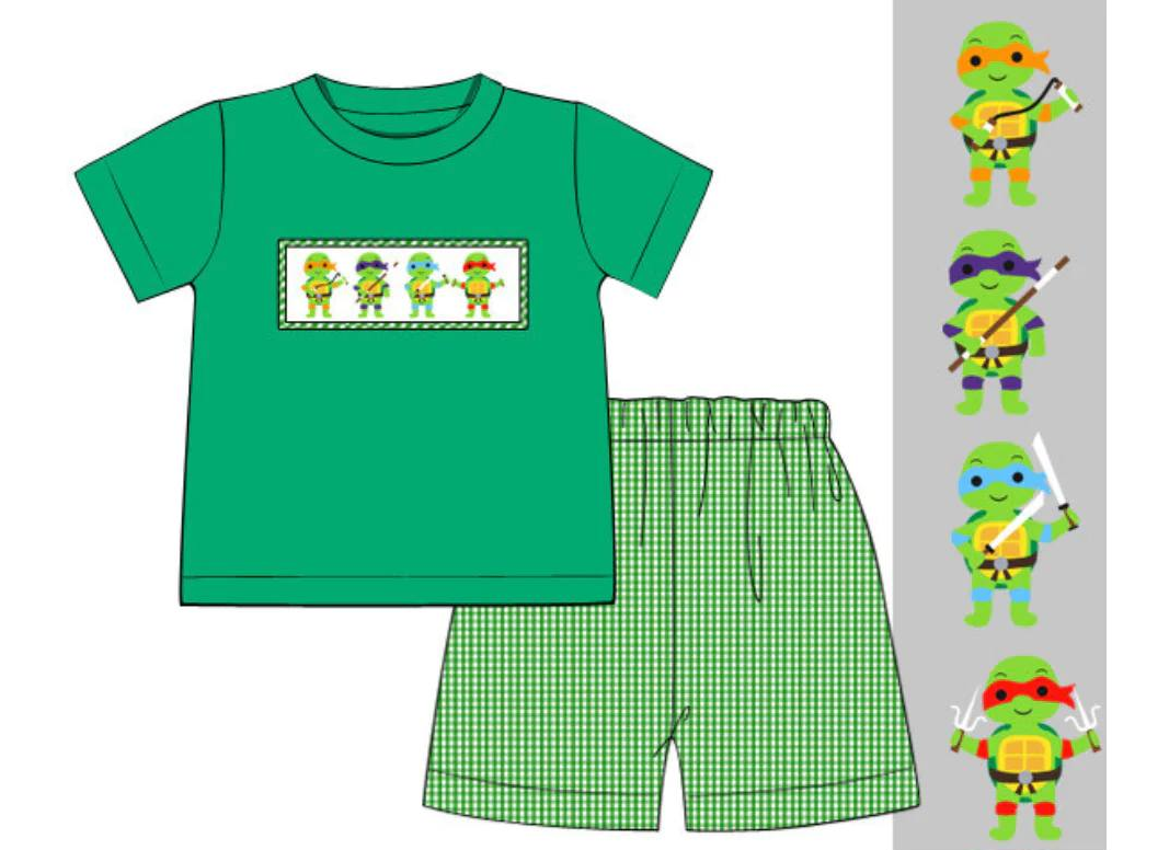 Baby Boys Green Turtles Tops Shorts Clothes Sets preorder (moq 5)