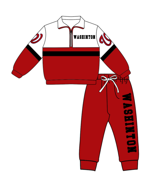 Preorder (moq 5)Baby Boys Washinton Zipper Pullover Jogger Pants Team Clothes Set