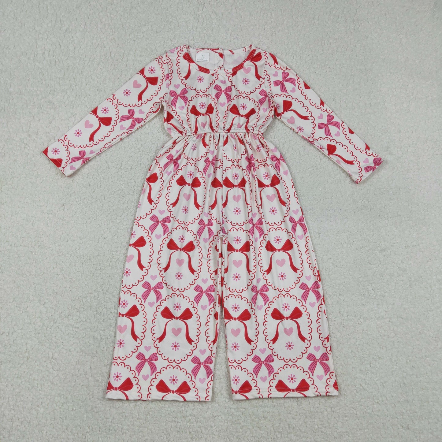 Baby Girls Heart Bows Checked Pants Valentines Jumpsuits