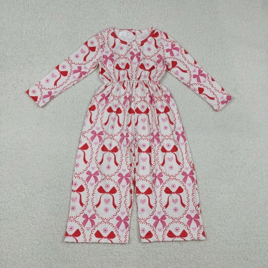 Baby Girls Heart Bows Checked Pants Valentines Jumpsuits