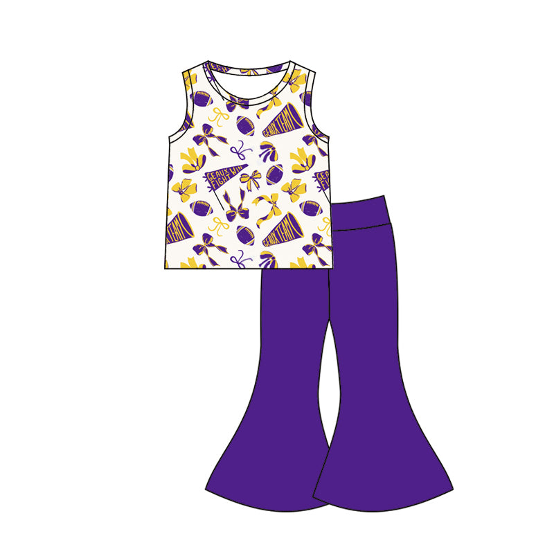 Preorder (moq 5)Baby Girls Team Tiger Bows Shirt Top Bell Pants Clothes Sets