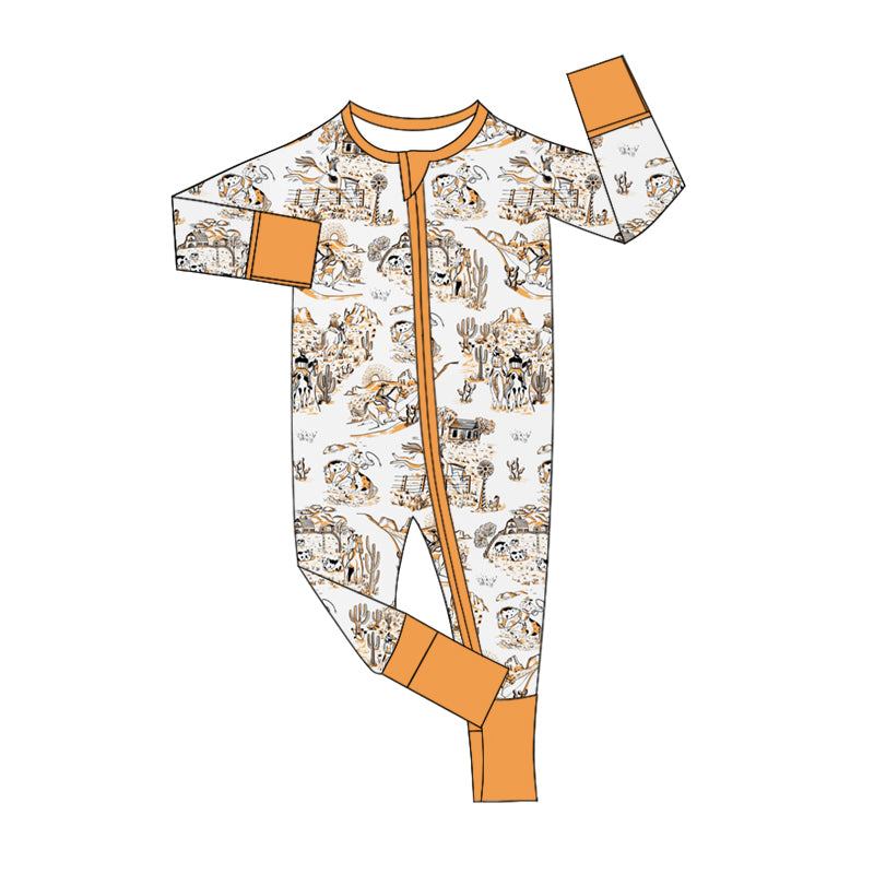 Baby Boys Western Rodeo Cactus Zip Rompers preorder(moq 5)