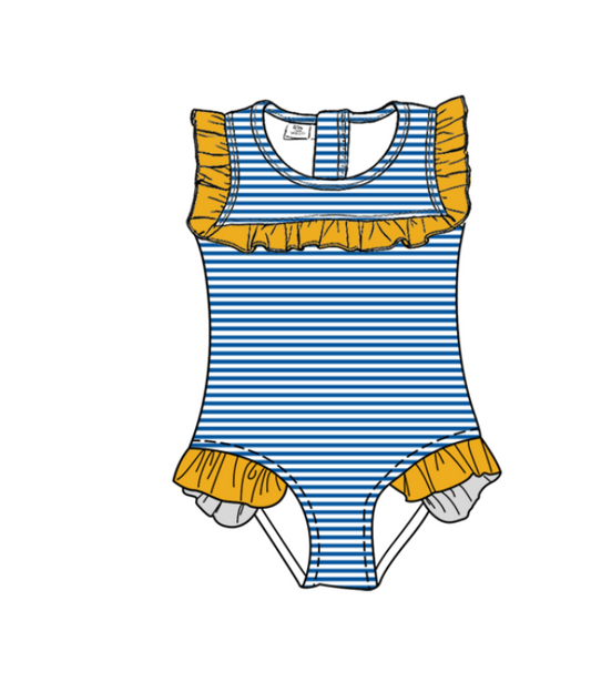 Preorder moq 5 Baby Girls Sleeveless Blue Stripe Team Swimsuits