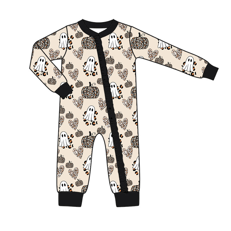 Baby Infant Halloween Ghost Pumpkin Hearts Zip Rompers preorder(moq 5)