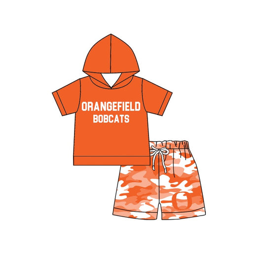 Preorder (moq 5)Baby Boys Orangefield Bobcats Hooded Top Camo Shorts Clothes Sets