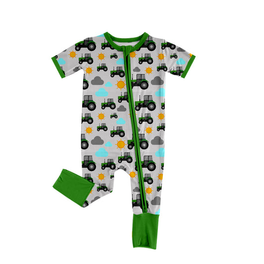 Baby Infant Boys Green Farm Tractors Zip Rompers preorder(moq 5)