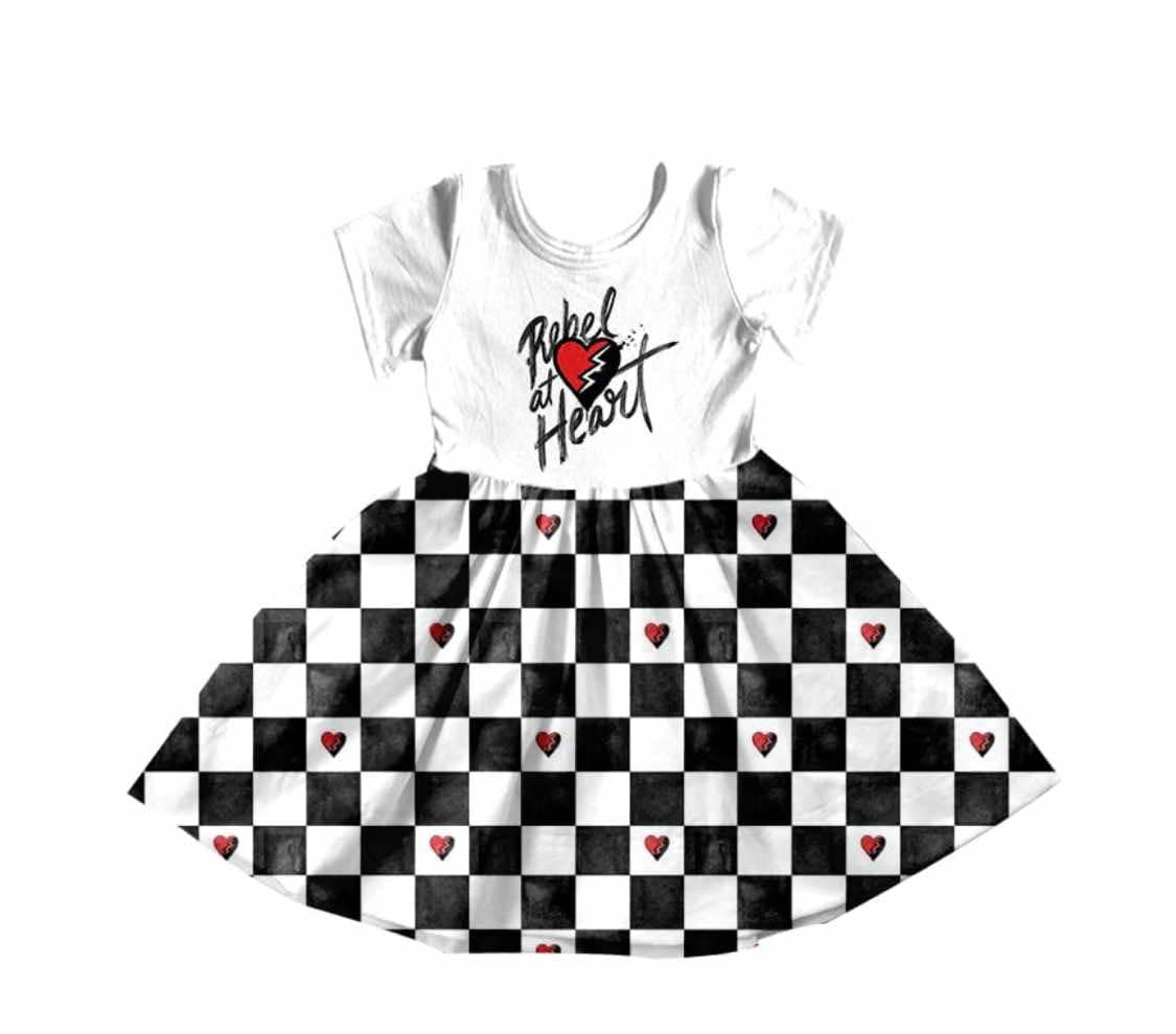 Baby Girls Heart Checkered Cartoon Knee Length Dresses preorder(MOQ 5)