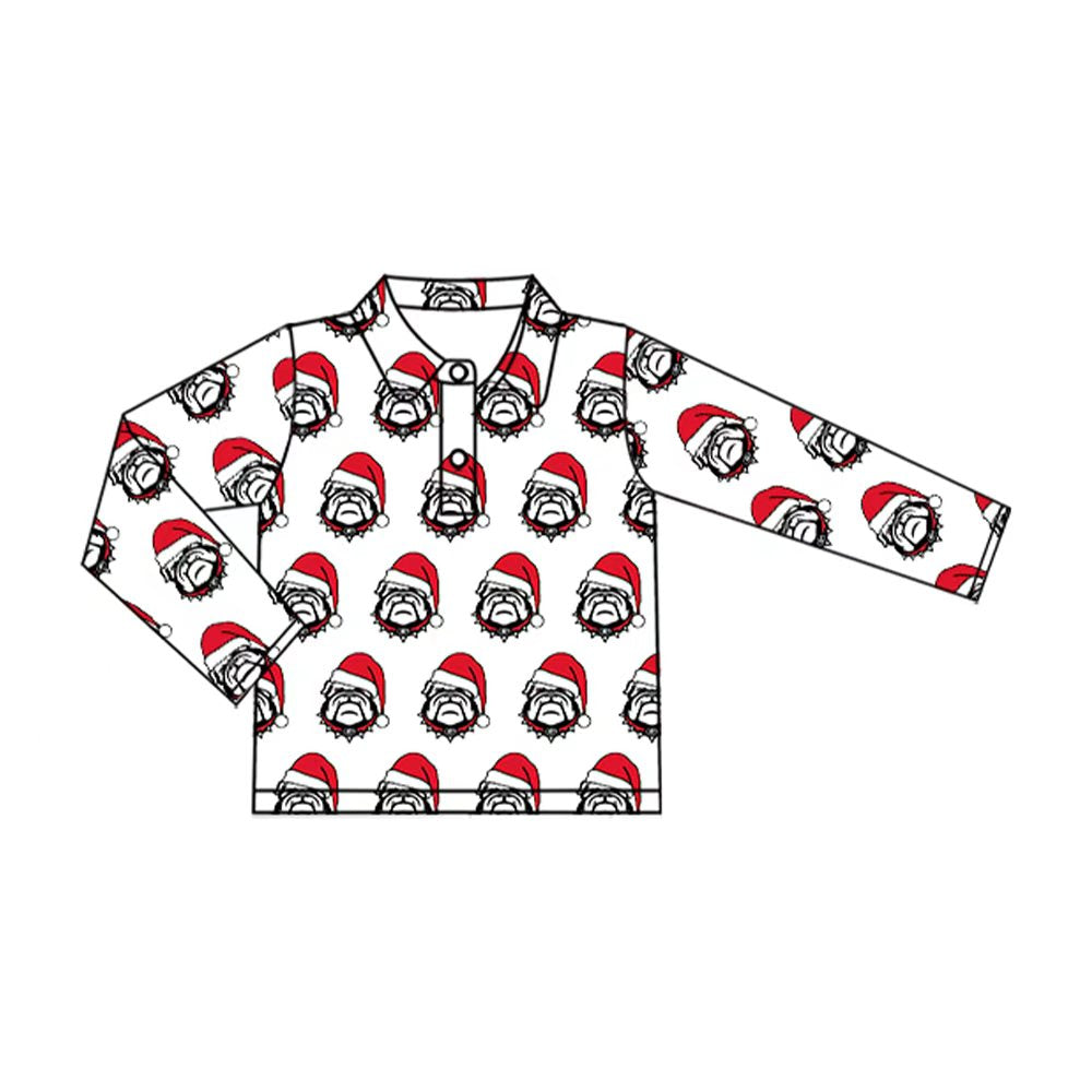 Preorder (moq 5)Baby Kids Bulldogs Team Christmas Buttons Pullovers Tops