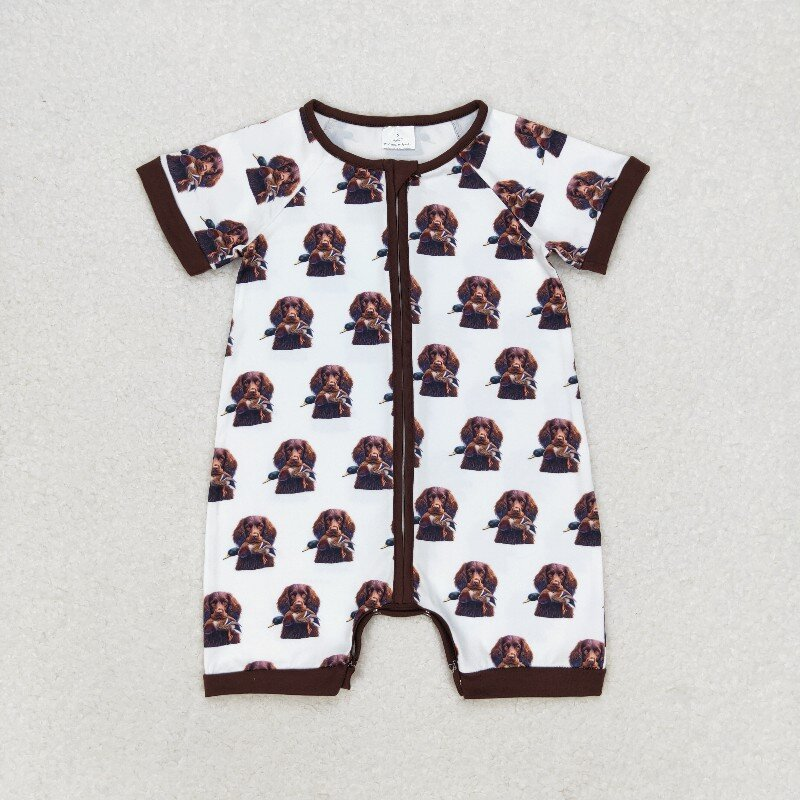 Baby Boys Brown Pocket Dogs Sibling Rompers Clothes Sets