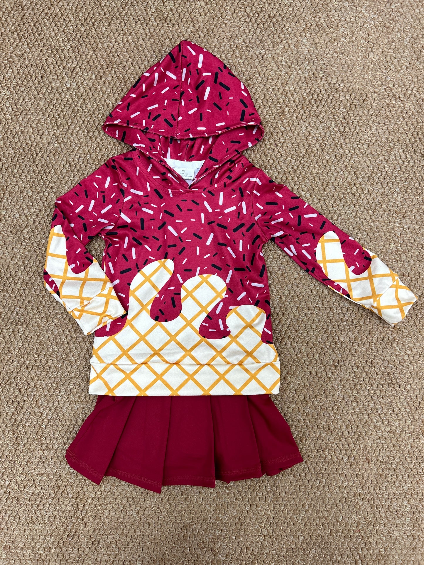 Baby Girls Dark Red Drip Hoodie Top Yoga Skort Team Sets