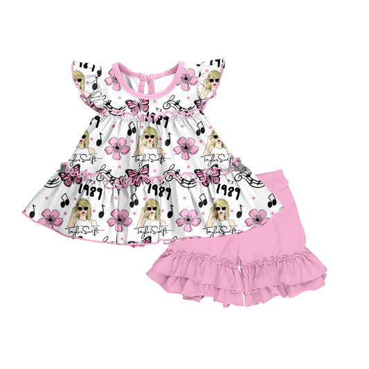 Baby Girls Butterfly Pop Singer Tunic Ruffle Shorts Clothes Sets preorder(moq 5)