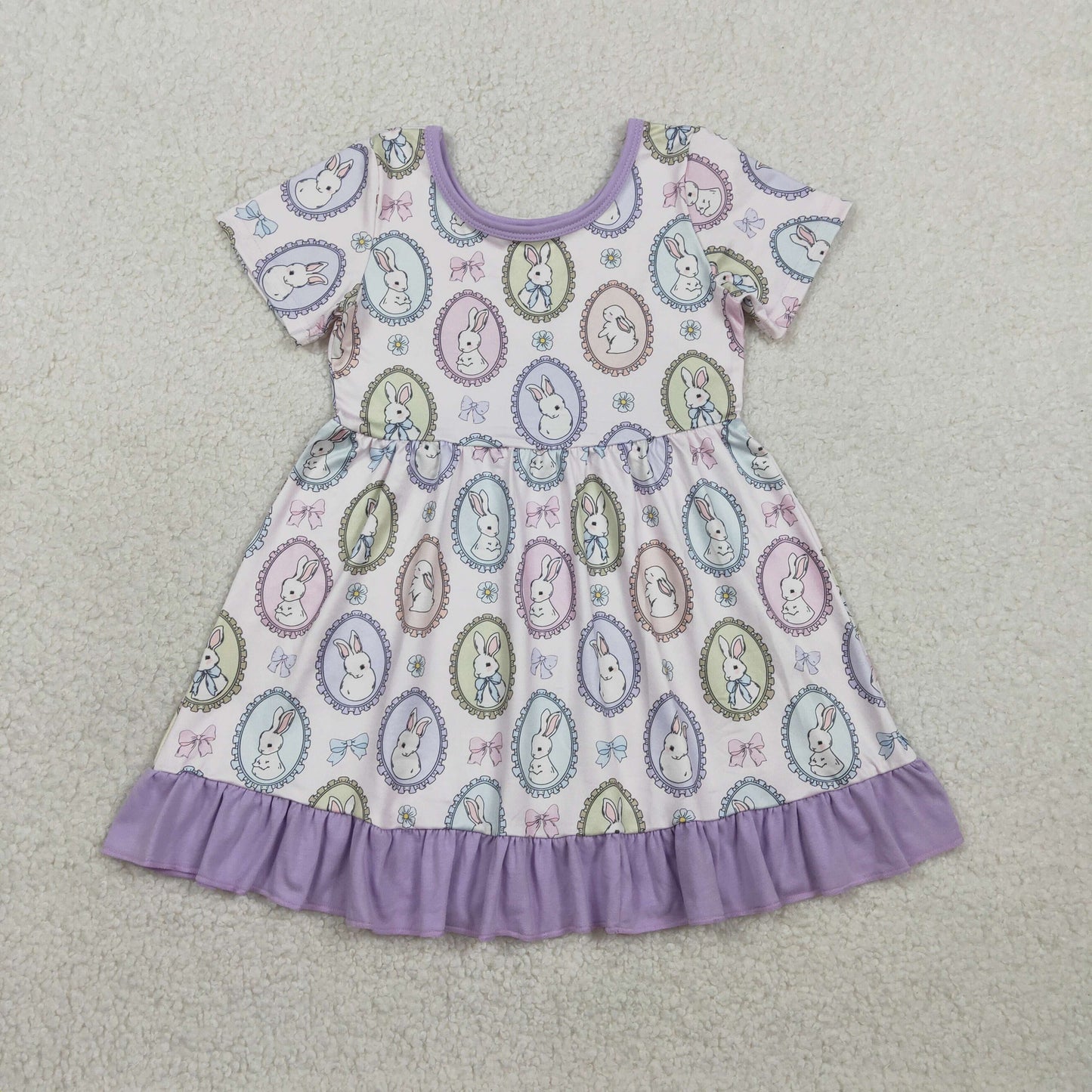 Baby Girls Bows Rabbits Easter Ruffle Knee Length Dresses