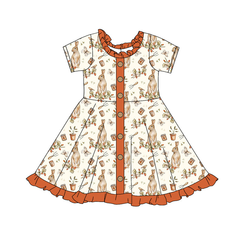 Baby Girls Easter Rabbits Buttons Knee Length Dresses preorder(MOQ 5)