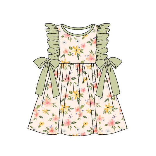Baby Girls Green Flowers Bows Top Ruffle Shorts Clothes Sets Preorder(moq 5)