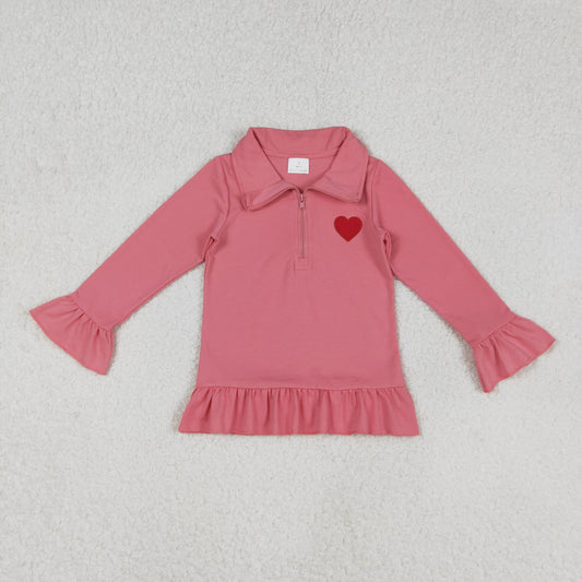 Embroidery Hearts Baby Girls Long Sleeve Zipper Valentines Pullovers Top