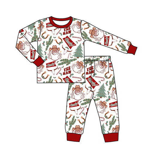 Baby Boys Christmas Santa Cactus Western Top Pants Pajamas Clothes Sets Preorder(moq 5)