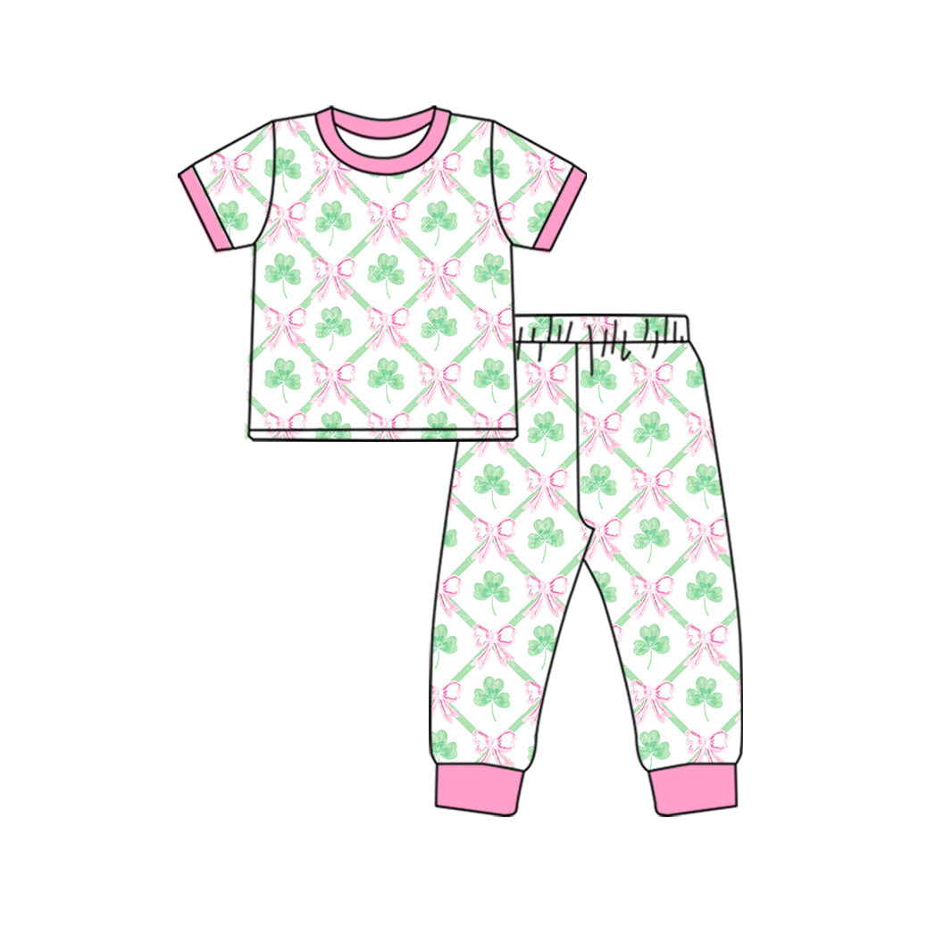 Baby Girls St Patrick Day Quatrefoil Top Pants Pajamas Clothes Sets preorder(MOQ 5)