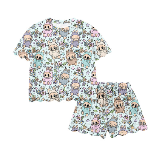 Preorder (moq 5)Baby Girls Lafufu Top Scallop Shorts Team Cheer Clothes Sets