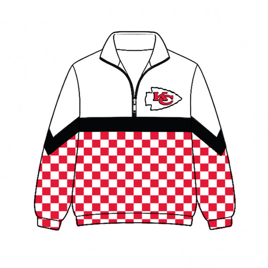 Preorder(moq 5) Adult Team Chiefs KC Football Team Checkered Zip pullover Tops