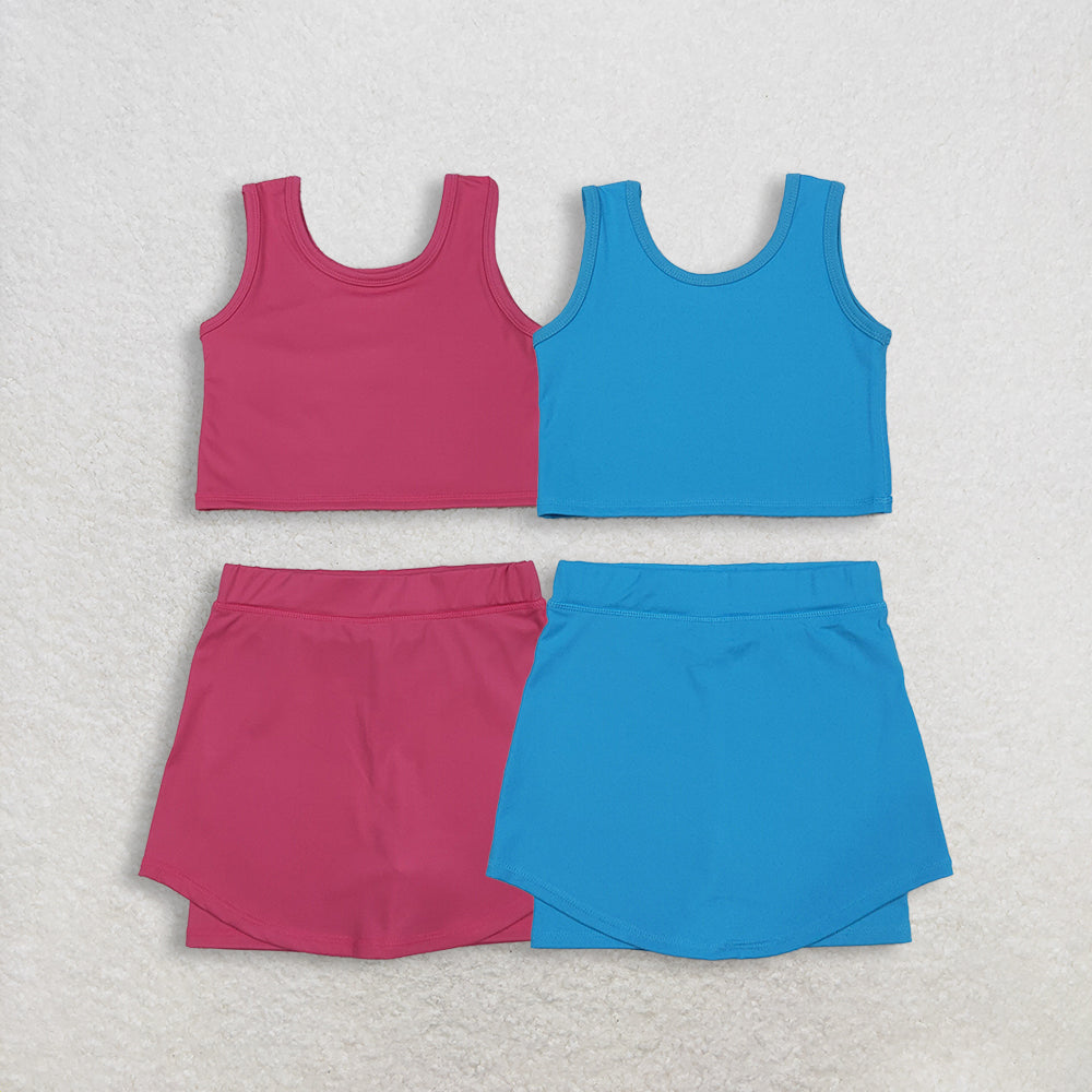 Sibling Baby Girls Pink Blue Sleeveless Vest Skirt Shorts Yoga Active Clothes Sets