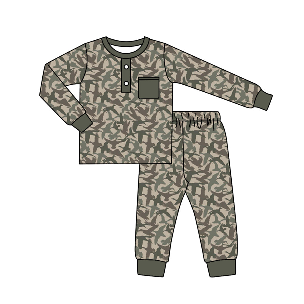 Baby Boys Fall Ducks Camo Top Pants Pajamas Clothes Sets Preorder(moq 5)