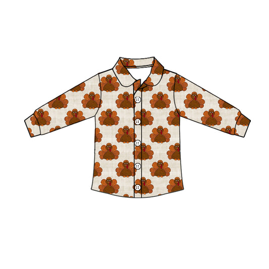 Baby Boys Thanksgiving Turkey Buttons Long Sleeve Tee Shirts Tops Preorder(moq 5)