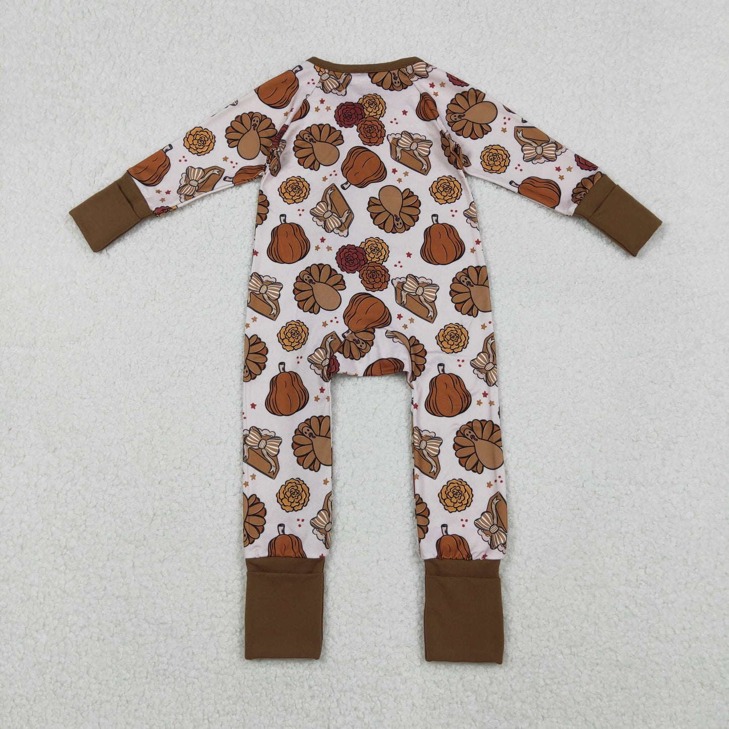 Baby Boys Pie Turkey Pumpkins Thanksgiving Zipper Footie Rompers