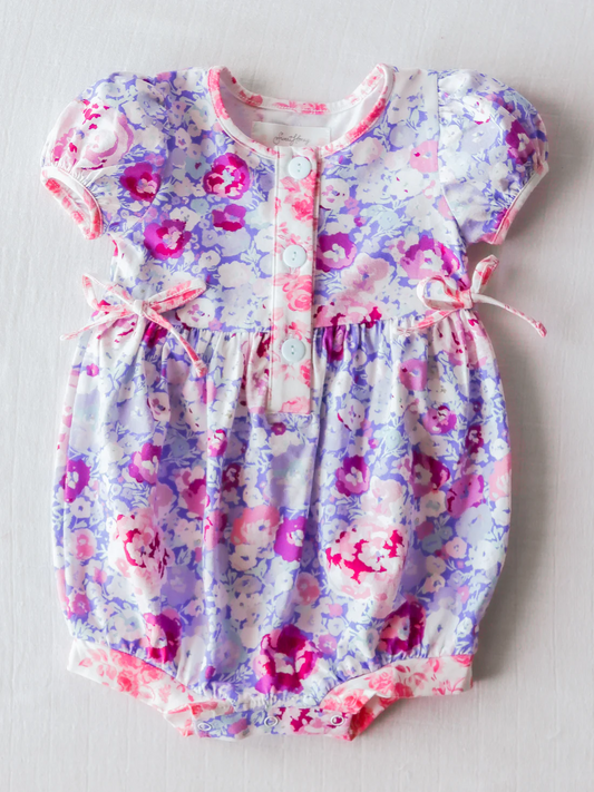 Baby Infant Girls Purple Flowers Bows Summer Rompers preorder(moq 5)